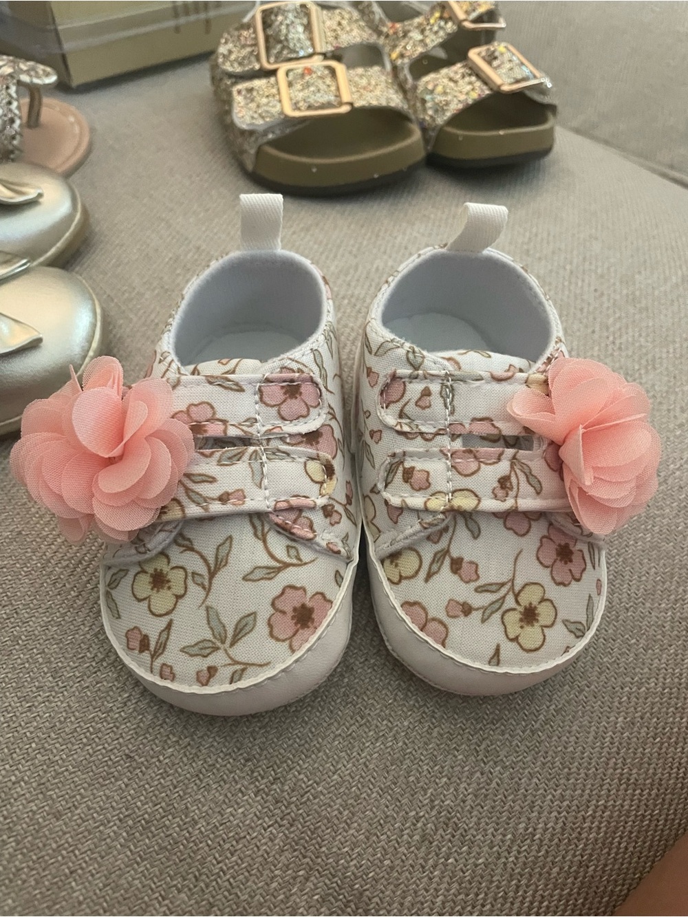 Carter's White Floral Baby Shoes with Pink Flower Accent